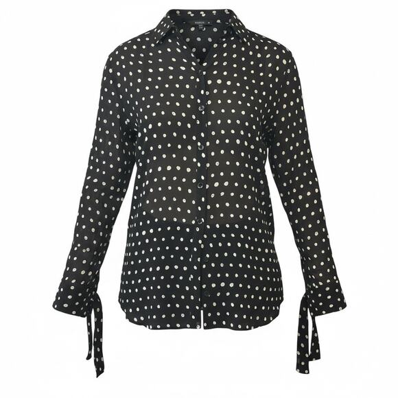 Saint Laurent Classic Crepe Polka Dot Top size FR 36 Long Sleeve tie Accents - Picture 13 of 13